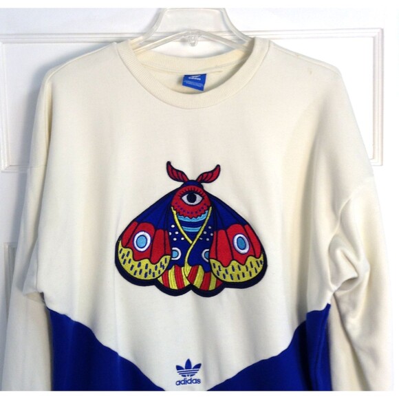 Vtg Adidas Crewneck Sweater Men M Nature Moth Wildlife Colorful 90's Retro Y2K - Picture 2 of 10